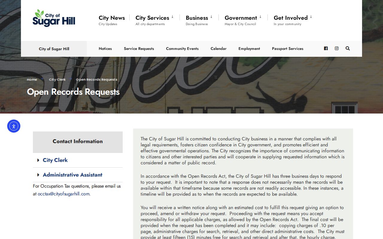 Sugar Hill residents directory city open records page