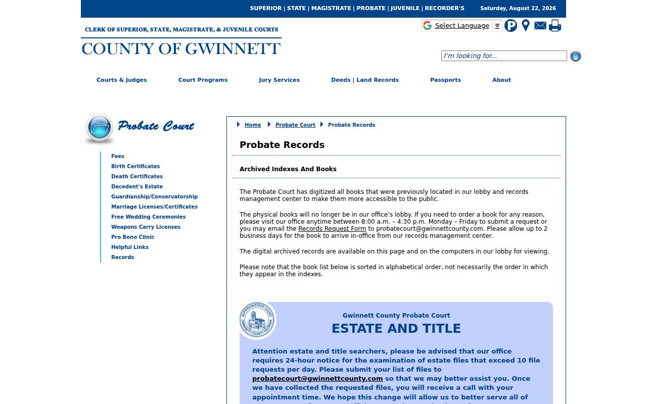 Gwinnett Probate Court record access for Sugar Hill heir research