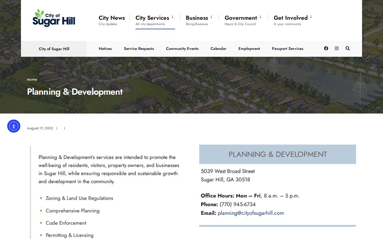 Sugar Hill Planning and Development page for address and permit records